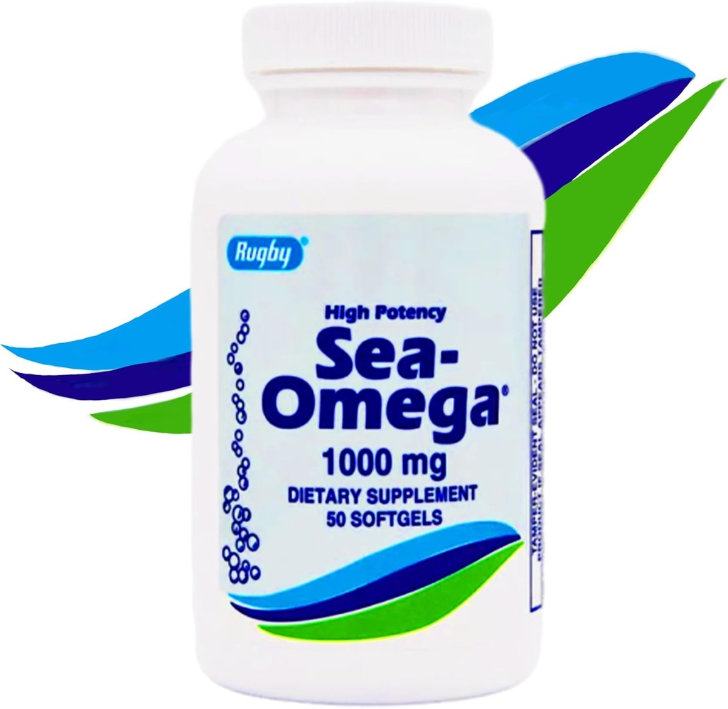 1000mg Natürliche Hiccupsless Fischöl Konzentrat von Rugby Sea Omega 3 Made in USA für Männer/Frauen,50 Rapid Release Softgels,EPA 300mg,DHA 200mg,Fatty Acid Supplements für Brain/Eye/Heart/Hair/Skin Health