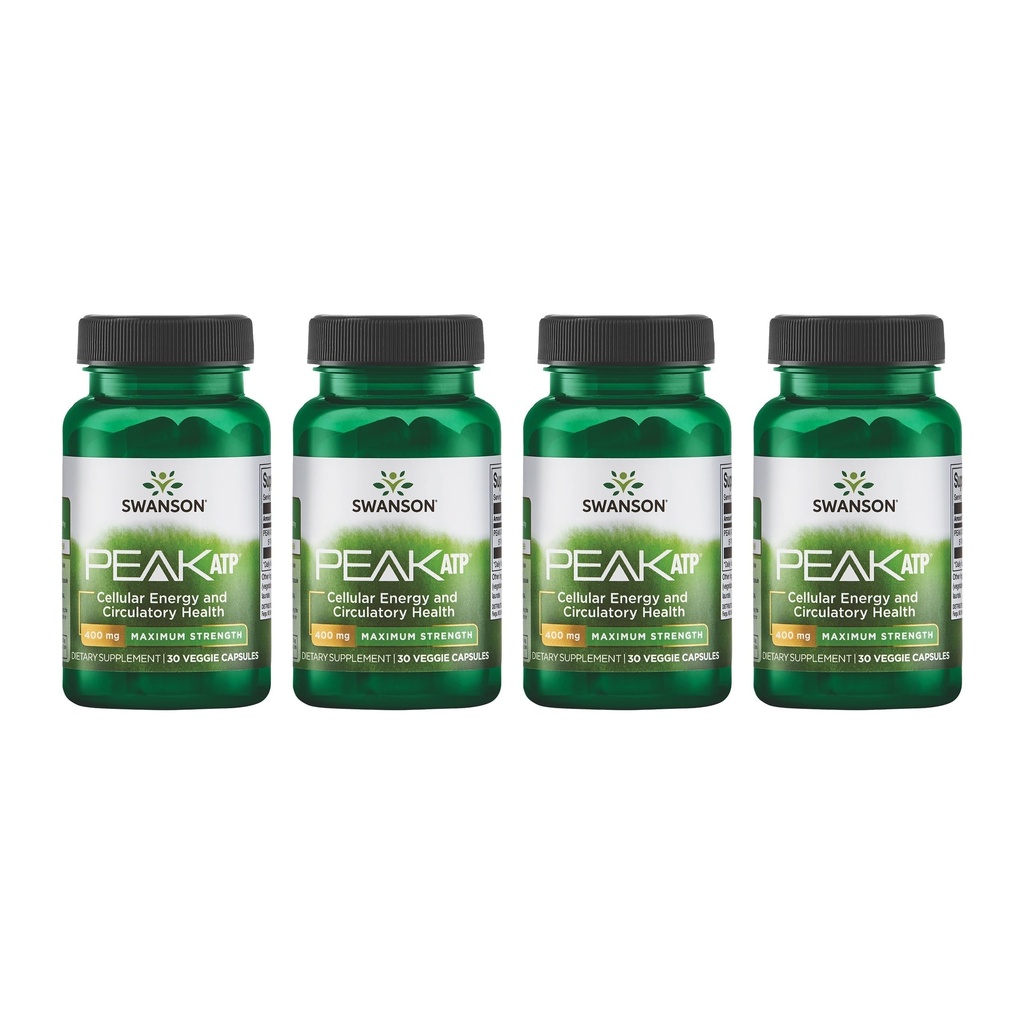 Swanson Maximum Strength Peak ATP- Natural Supporting Cellular Energy Support- Supports Physic Performance and Promotes Healty Blood Flow Support- (30 Veggie Capsules, 400 mg Each) 4 Pack