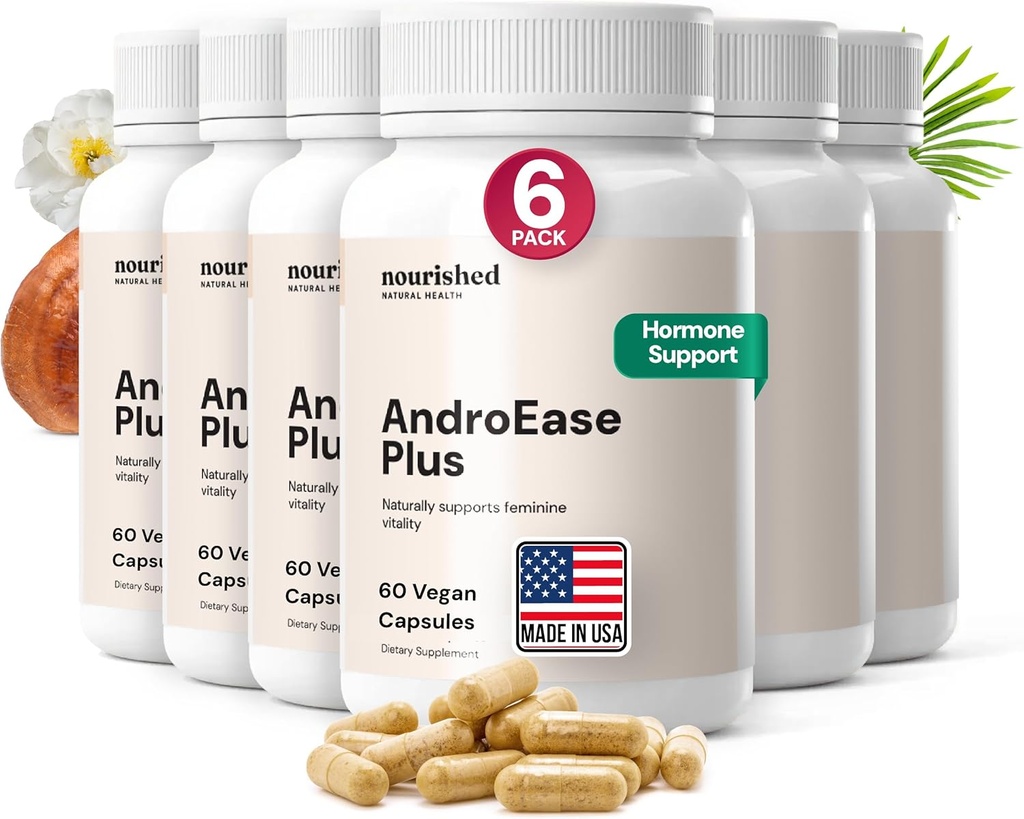 Nourished AndroEase Plus für Frauen Gesundheit - Zink, Reishi, Grüner Tee und Säge Palmetto für Frauen - für Energie, Vitalität, Gesichtshaar und tägliche Wellness - 360 Kapseln, Made in USA