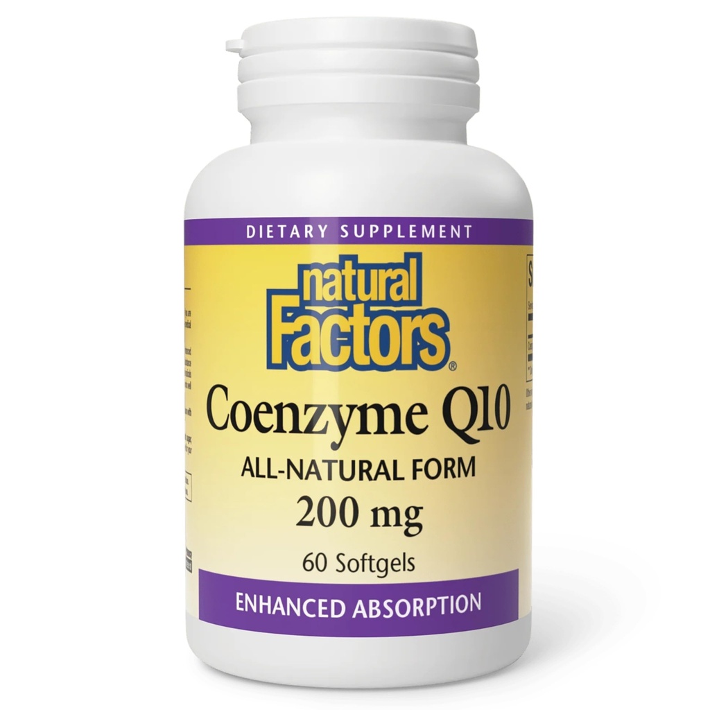Natürliche Faktoren Coenzym Q10 - Antioxidans Support Supplement unterstützt Zelluläre Energieproduktion - Bessere Absorption hilft gesunde Herzfunktion - 200 mg, 60 Softgels (60 Servietten)