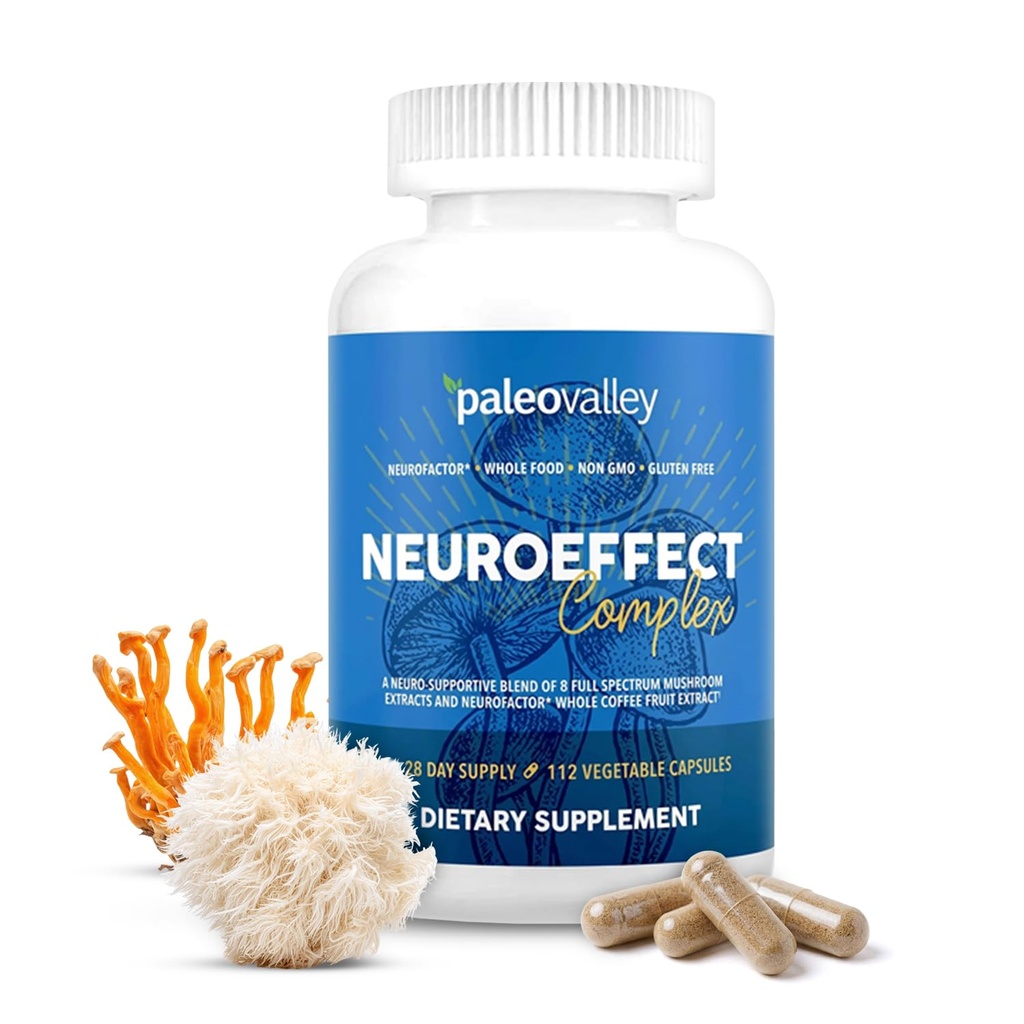 Paleovalley NeuroEffect - Neuro Pilz Kaffee Nahrungsergänzung für Fokus, Gedächtnis und Energie Unterstützung - 28-Tage Versorgung - 8 Full Spectrum Pilz und ganze Kaffee Obst Extrakte