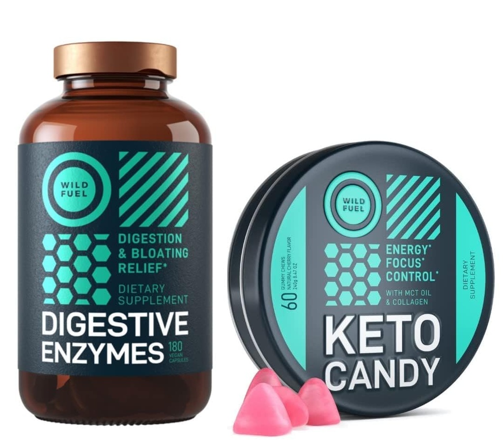 WILD FUEL Keto Candy MCT Oil és Collagen és Digesztikus Enzimek probiotikus és prebiotikus Bundle