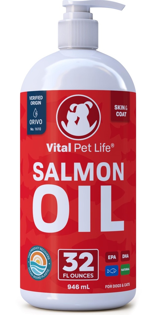 Lachsöl für Hunde & Katzen - Gesunde Haut & Coat, Fischöl, Omega 3 EPA DHA, Flüssige Nahrungsergänzung für Haustiere, All Natural, Unterstützt Gelenk- & Knochengesundheit, Natürliche Allergie & Entzündungsschutz, 32 Unze