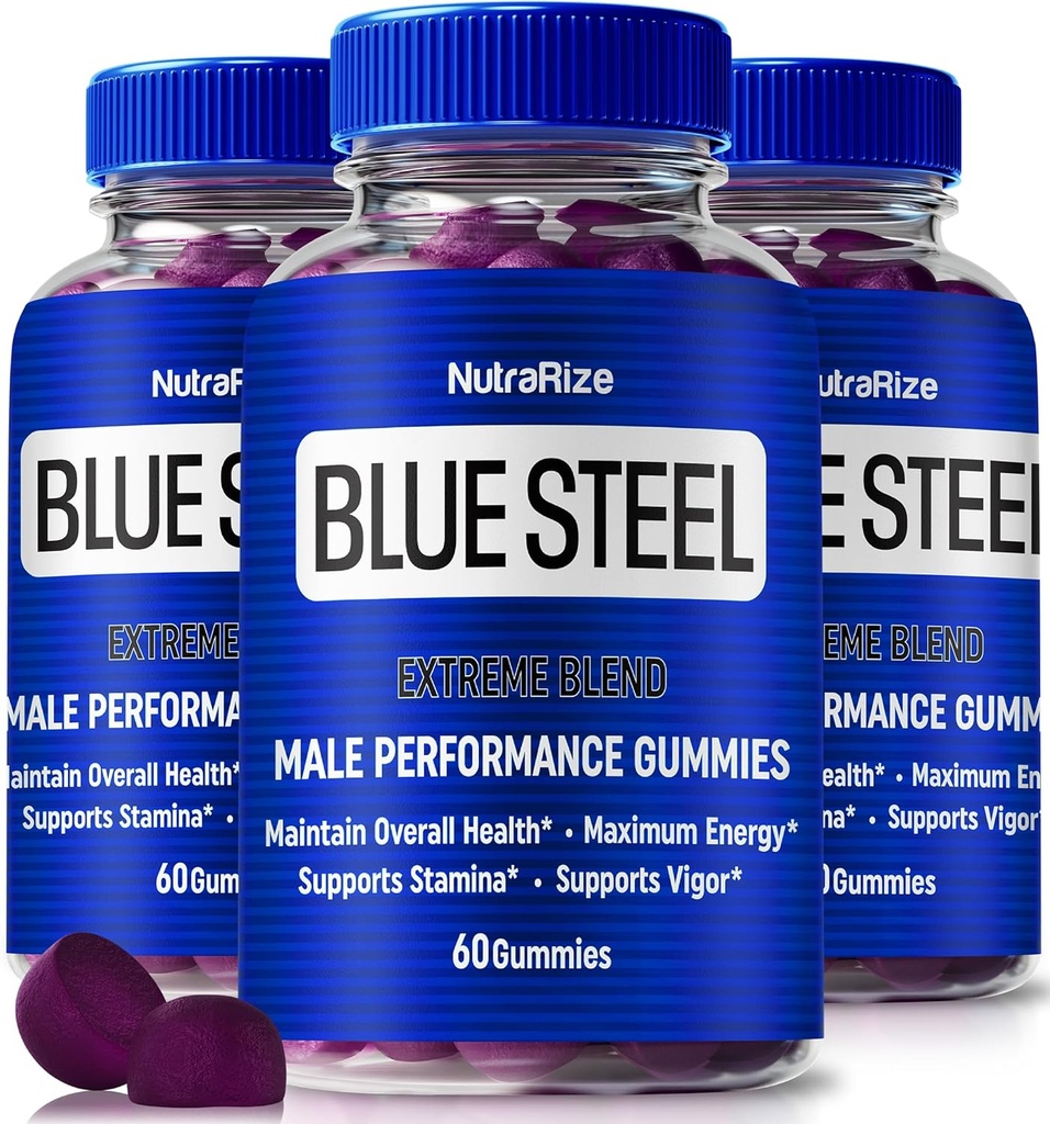 (3 Pack) Blaue Stahlgummis für Männer, tägliche Ernährung zu erhöhen Vertrauen und allgemeine Gesundheit, Alle natürlichen Ergänzung zu unterstützen Spitzenleistung, offizielle männliche Gummy, BlueSteel Bewertungen (180 Gummies)