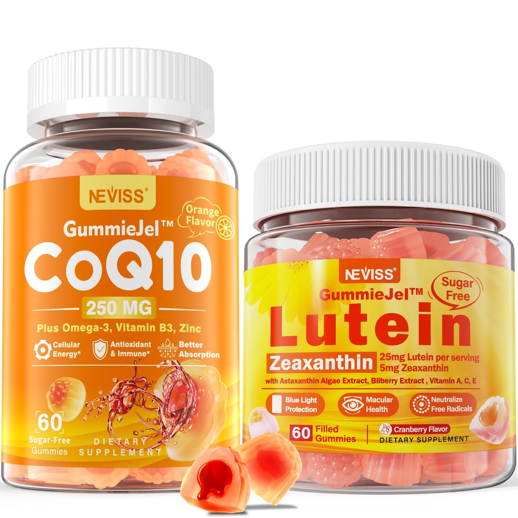 NEVISS Sugar- Free CoQ10 Gumies 60 Count + Lutein Gumies 60 Count