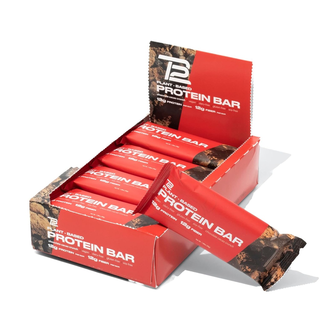 TB12 Pflanzenbasierte Protein Bars von Tom Brady | High Protein, High Fiber, Low Sugar, Vegan, Glutenfrei, Dairy Free, Non GMO, Gesunde Protein Snacks | Hergestellt aus allen natürlichen Ganz Foods mit Antioxidantien, Vitaminen und Mineralien (Chocolate Cacao Crunch)
