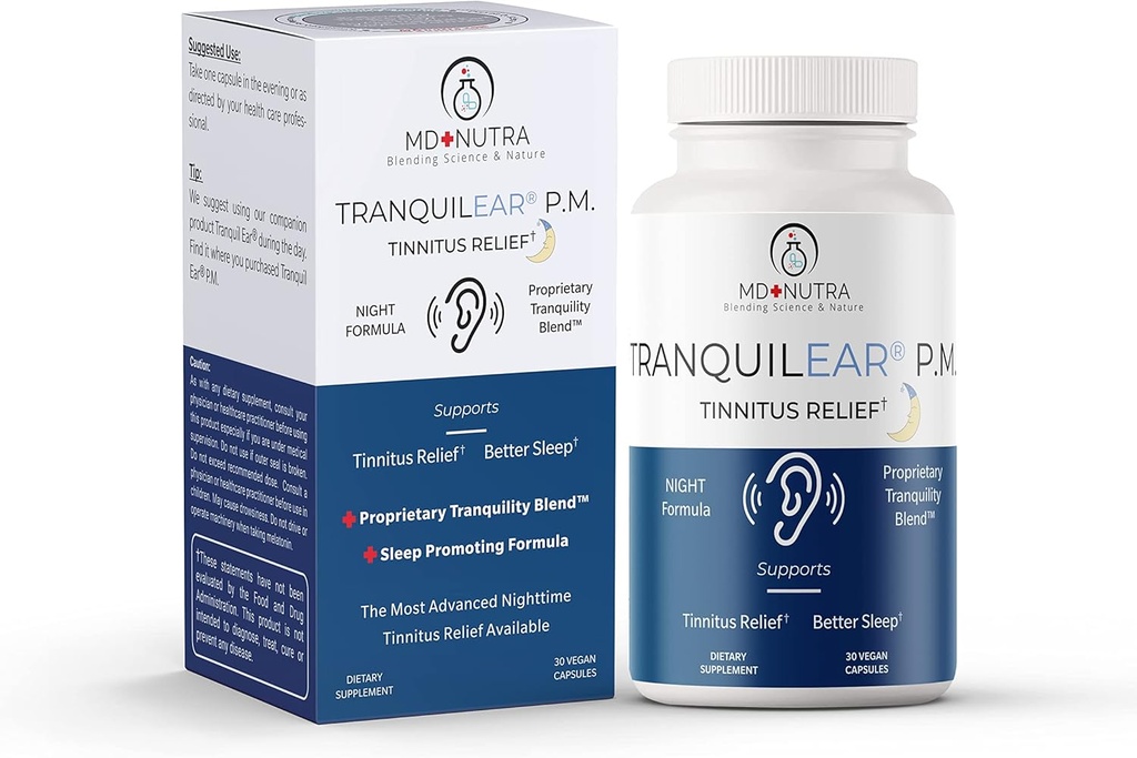 Tranquil Ear PM Ohr Gesundheit & Tinnitus Relief Supplement | Entwickelt von Ohr Surgeons für Ear Nutrition, Ringing Ear Relief, & Tinnitus Symptome - Nachtformel - All-Natural 30 Vegan Kapseln