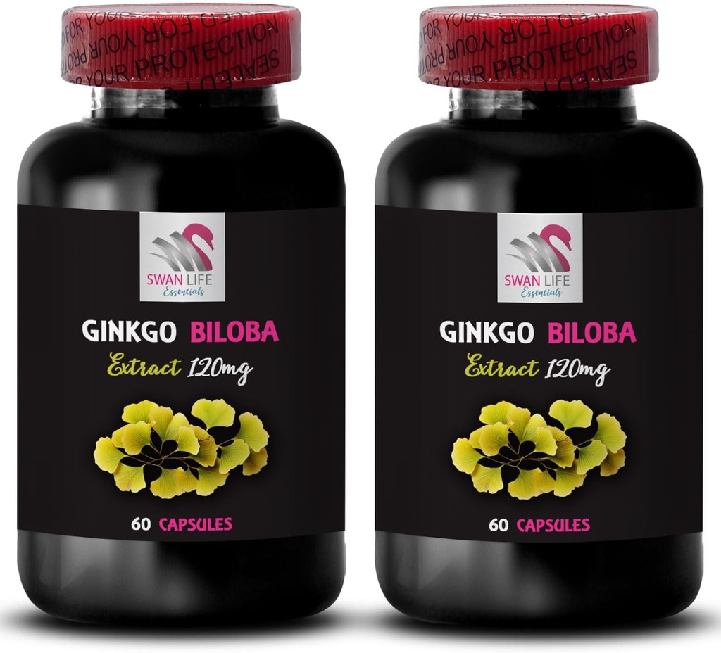 Ginkgo biloba antioxidant Supplement - Ginkgo BILOBA Extract - Ginkgo biloba Natural Product, Herbal Extract Benefits, Antioxidant-Rich Supplement, Ginkgo biloba Product 2 Bottles 120 Capsules