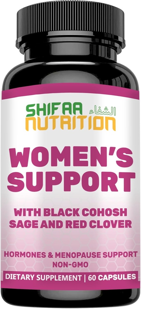 SHIFAA NUTRITION Hormone Balance & Menopause Ergänzungen für Frauen, Menopause Relief - Unterstützung für Hot Flashes, Mood Swings w/Black Cohosh & Red Clover Halal Vitamins, 30 Servierungen