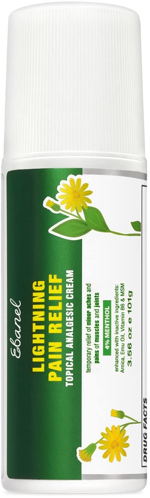 Ebanel Pain Relief Roll auf für Arthritis, Fuß, Rücken, Gelenk, Hals, Strains & Sprains mit Menthol, Camphor, Arnica, Emu Oil, MSM, Boswellia, Gezielte Muskelschmerzen Reliefrolle auf