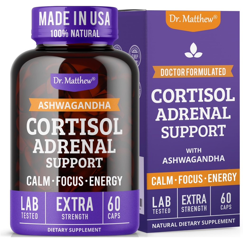 Dr. Matthew Cortisol Reducer Supplement für Frauen. Adrenal Support mit Ashwagandha, Rhodiola & Ginseng – Ein Detox-Cocktail zur Entspannung von Cortisol & Aid, ruhiger und erholsamer Schlaf