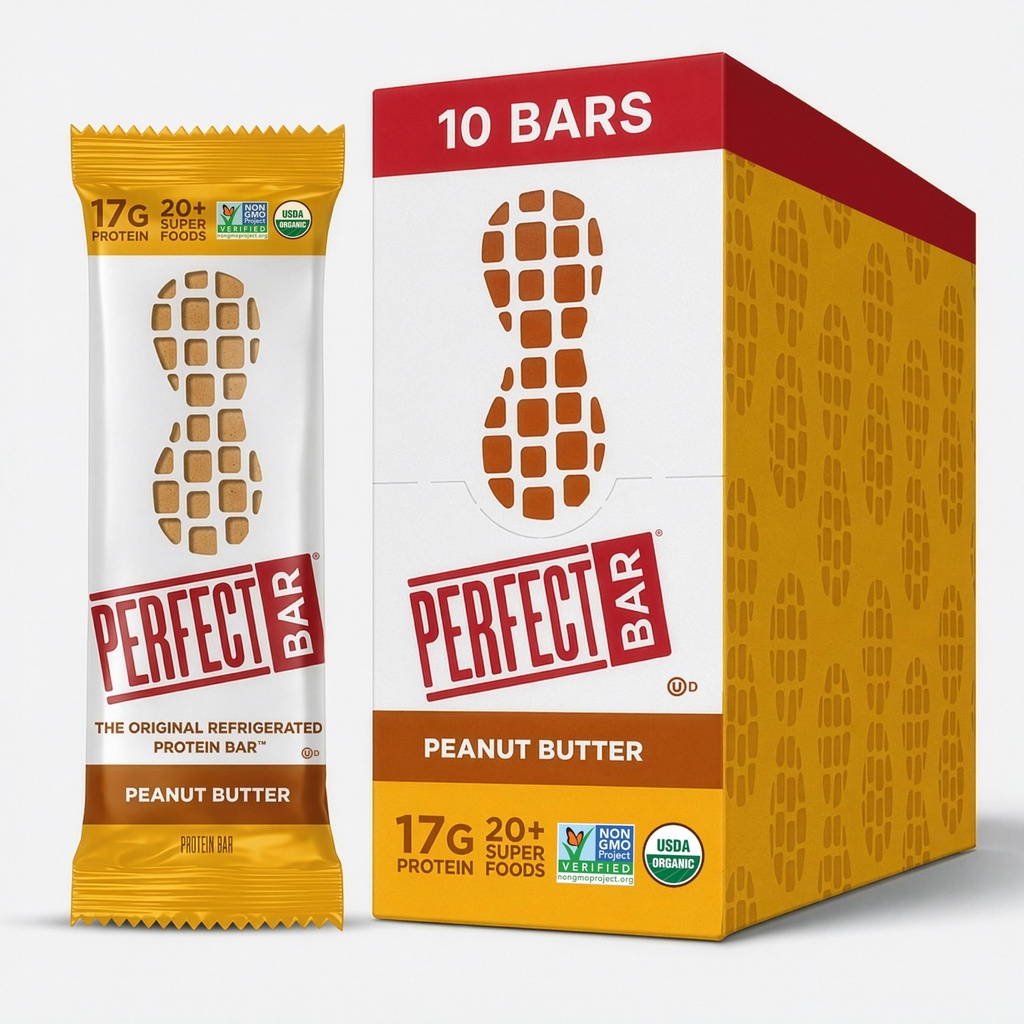 Tökéletes bár, mogyoróvaj-fehérje bár, magas fehérje, szerves, glutén mentes, szója mentes, nem GMO, cukormentes, 2,5 Ounce Bár, 10 gróf