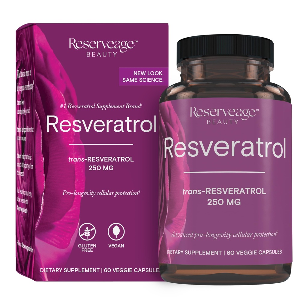 Reserve Beauty Resveratrol 250 mg - Beste Trans-Resveratrol - Vegan Antioxidante Ergänzung für Cellular & Heart Health - Aids Healthy Aging & Immune Health - 60 pflanzliche Kapseln