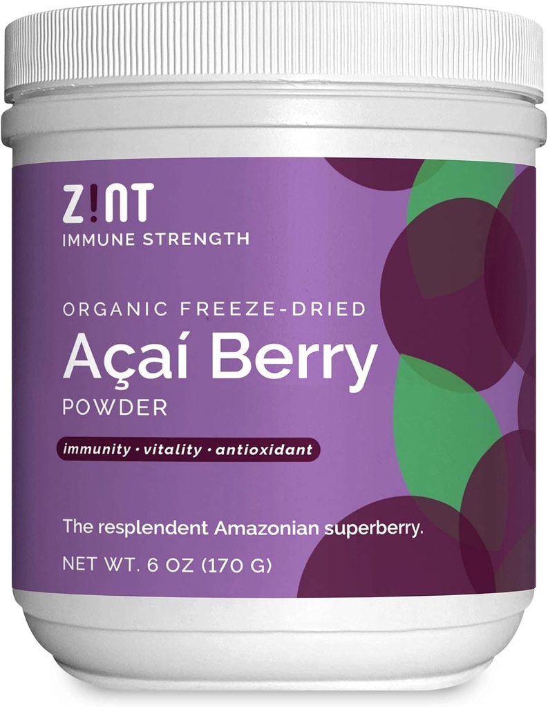 Zint Acai Powder Organic: Raw Freeze Getrocknete Acai Brasilianische Vollbeere - Immununterstützung - Superfood Vegan Pflanzenprotein für Acai Bowls, Smoothies & Cleanse Shakes, 6 Unze