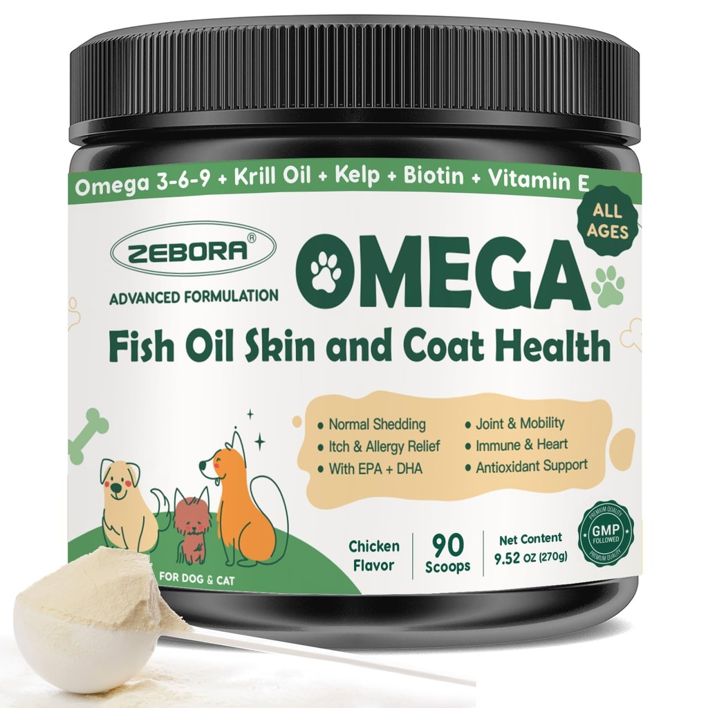 ZEBORA Omega 3 halolaj kutyák, vad fogott kutya hal olaj, EPA & DHA, Krill olaj, Kelp, Bőr és kabát kiegészítés, Anti Itch & Shedding, támogatás száraz bőr, közös egészség, kutya allergia megkönnyebbülés