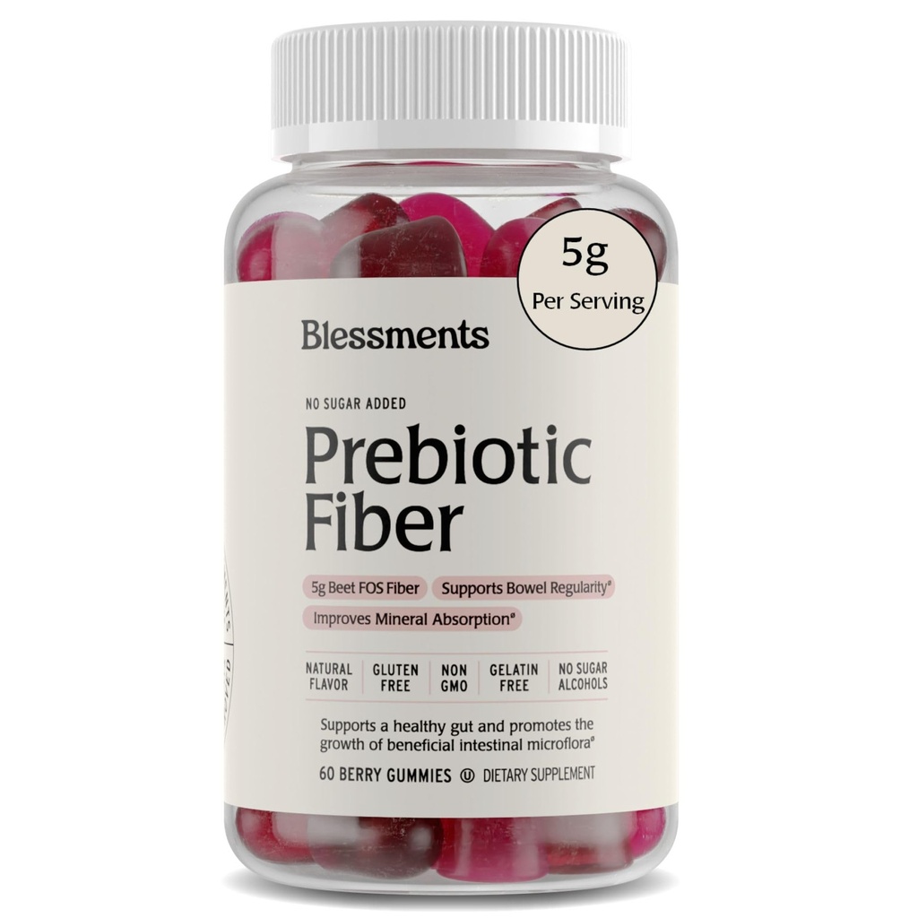 Präbiotische Faser-Gummien für Erwachsene und Kinder ohne Zusatz von Zucker- 5g (60 Count) High Fiber Supplement Gummies - Vegan - Keto Friendly - Verdauungsergänzungsmittel