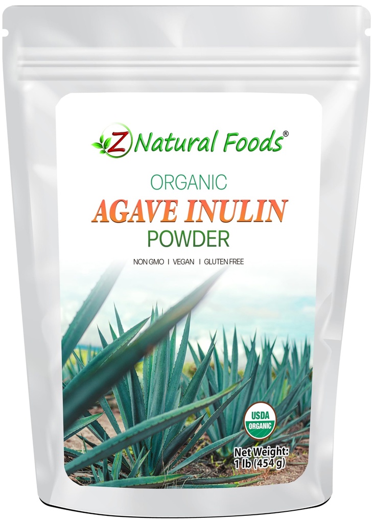 Z Natural Foods Organic Agave Inulin Powder, Natural Fiber Supplement, Prebiotic Superfood Pulver für Getränke, Glatteien und Rezepte, Rohstoffe, Non-GMO, Vegan, Glutenfrei, Kosher, 1 lb