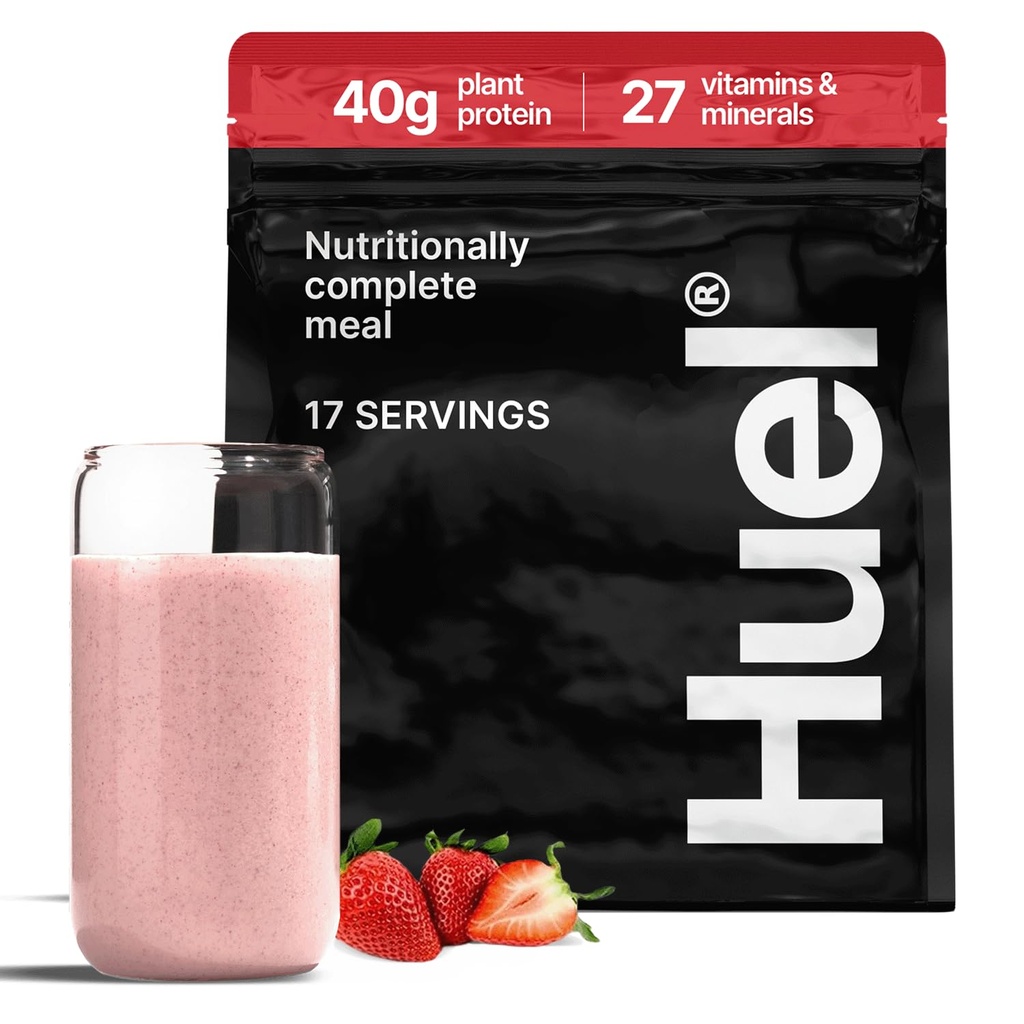 Huel Black Edition 124; Strawberry Shortcake 40g Vegan Protein Promotine 124; Nutritionally Complete Meal Theraphic 124; 27 Vitamins and Minerals, Gluten Free Affaires 124; 17 Servings