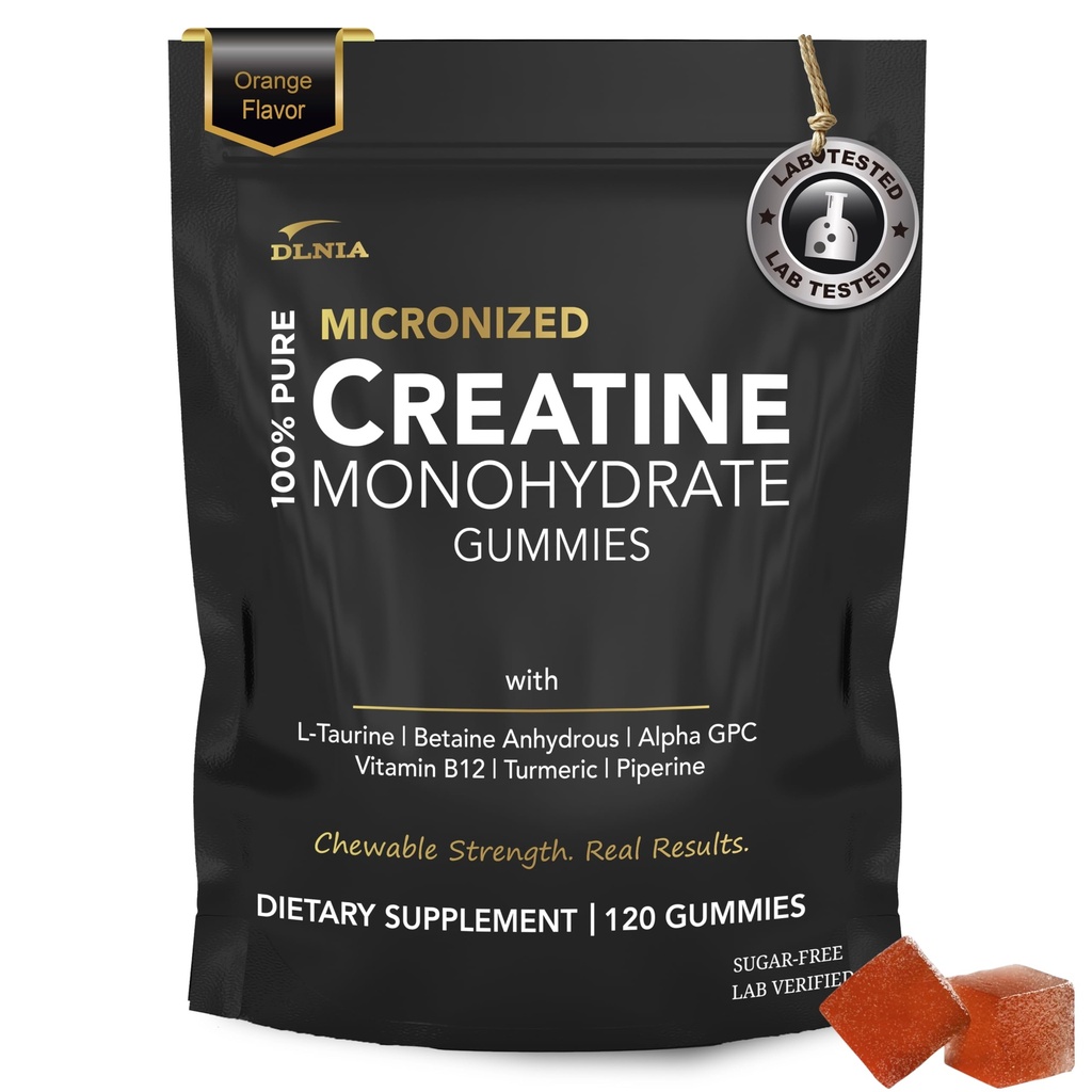 Kreatin Monohydrat-Gummi für Männer und Frauen - Zuckerfrei & Vegan Fortgeschrittene Formel W/L-Taurine + Vitamin B12 - für Muskelkraft, Muskelaufbau, Erholung, Energieschub, Pre-Workout-Ergänzung