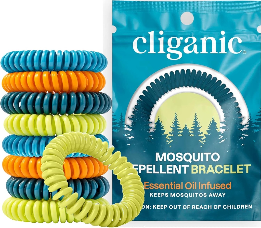 Cliganic 25 Pack szúnyogriasztó karkötők felnőttek és gyerekek számára - természetes DEET- Free Bands, Egyénileg csomagolva