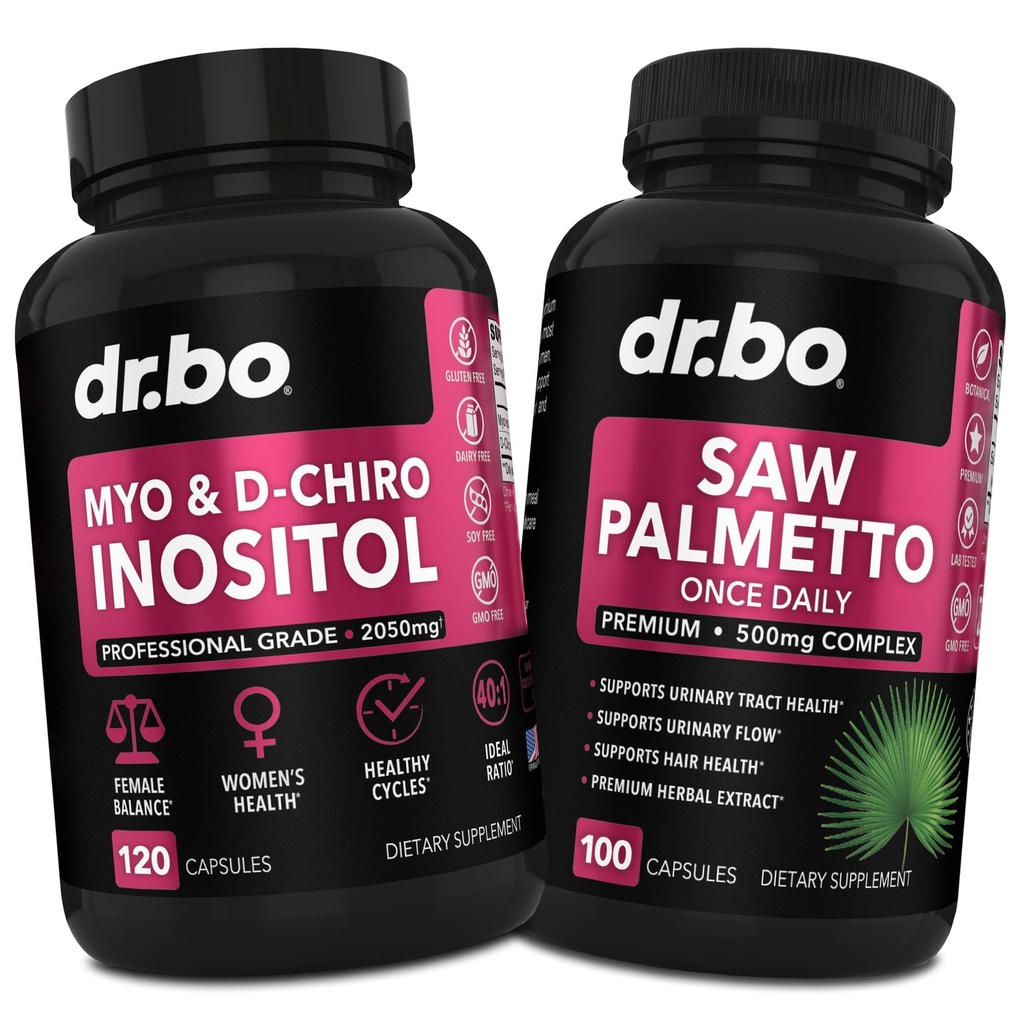 Myo-Inositol & D-Chiro Inositol Saw Palmetto - 40:1 Ratio Hormone Balance for Women - Saw Palmetto for Women Hair Loss - Supplements to Support Menstrual Cycle & Support Female Health