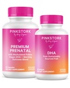 Pink Stork Premium Prenatal Duo: Premium Pränatales Vitamin + DHA, Pränatale Probiotika für Frauen, Omega 3 + Fischöl, Pränatales Vitamin mit DHA und Folsäure, Frauen-besetzt