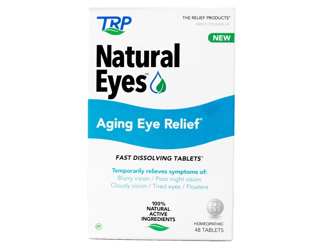 The Relief Products Natural Eyes Aging Eye Relief - 100% Natürliche Wirkstoffe - Schnelle Lösungstabletten für Augengesundheit, schlechte Nachtsicht, müde Augen, Trockenheit und Rötung 48Ct