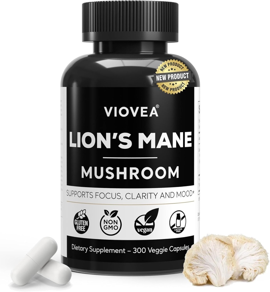 Lion's Mane Supplement Kapseln - 300 Kapseln (5-Monats-Versorgung), unterstützt Fokus, Klarheit, Gedächtnis und Gesamterkennung. Organic Nootropic Ergänzung für kognitive Funktion und Immununterstützung