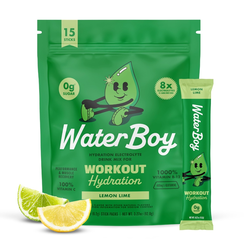 Waterboy Workout Hydration 124; 2,960mg Sugar Free Electrolyte Powder Packaets