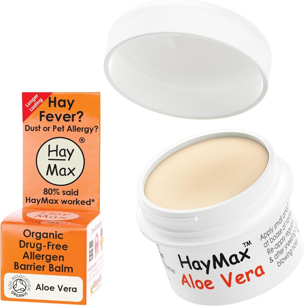 HayMax Allergen Barrier Balm - Aloe Vera 0.17 fl oz - Organic, Natural & Non-Drowsy Hay Fever & Allergy Relief Balm - Blöcke Pollen & andere Allergen Partikel - Toll für Erwachsene, Kinder &amp; Schwangere Frauen
