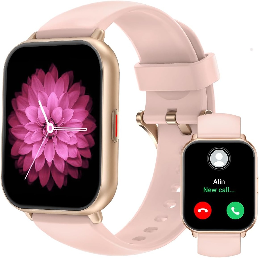 RUIMEN Smart Watches für Männer Frauen (Answer/Make Calls, 2 Bands Included), 1.8" Smartwatch für iOS/Android Phones, Fitness Tracker Heart Rate/Sleep Monitor Digital Watch Waterproof Pink