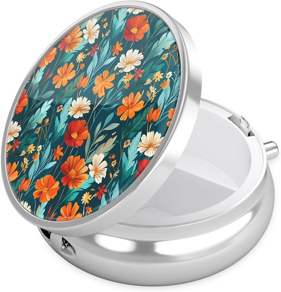 Nipichsha Pille Box, Kleine Pille Fall für Geldbeutel & Tasche, niedliche Reise Medizin Organizer, Tragbare Medizin Containerhalter, Vitamine, Medikamente, Fischöl & Supplement, B04-Schöne Blumen zu halten