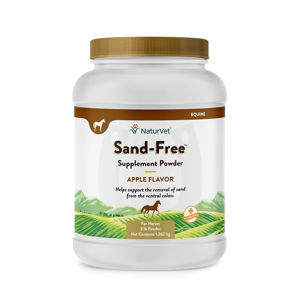 NaturVet – Sand Free Horse Powder – 3 lbs – Bewahrt gesunde Darmfunktion – Unterstützt die Entfernung von Sand von Ventral Colon – Verbessert mit leckerem Apfelgeschmack