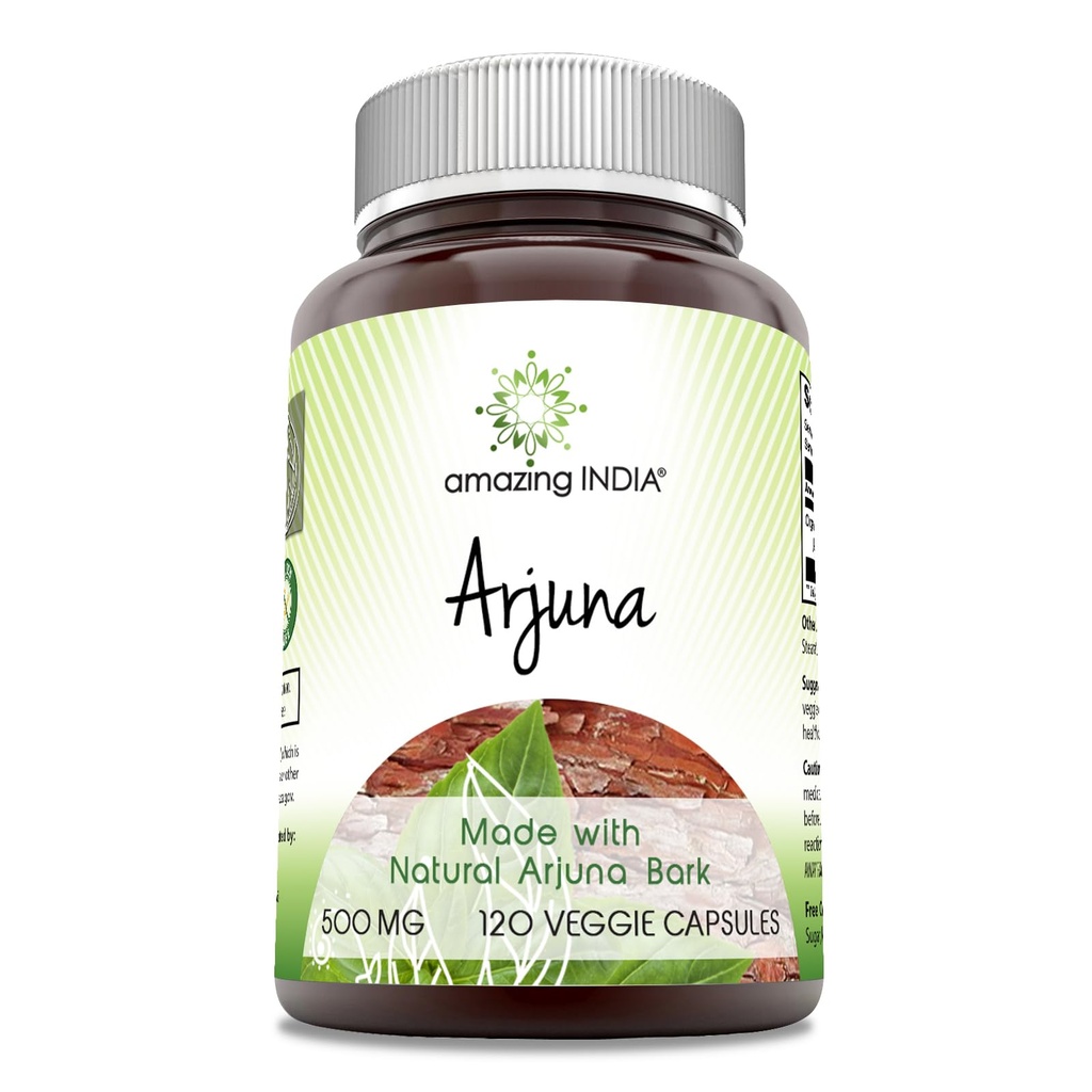 Erstaunlich Indien Arjuna (Made with Natural Arjuna) 500 Mg Supplement | Vegetarische Kapseln | Non-GMO | Glutenfrei | Made in USA (1 Pack | 120 Count)