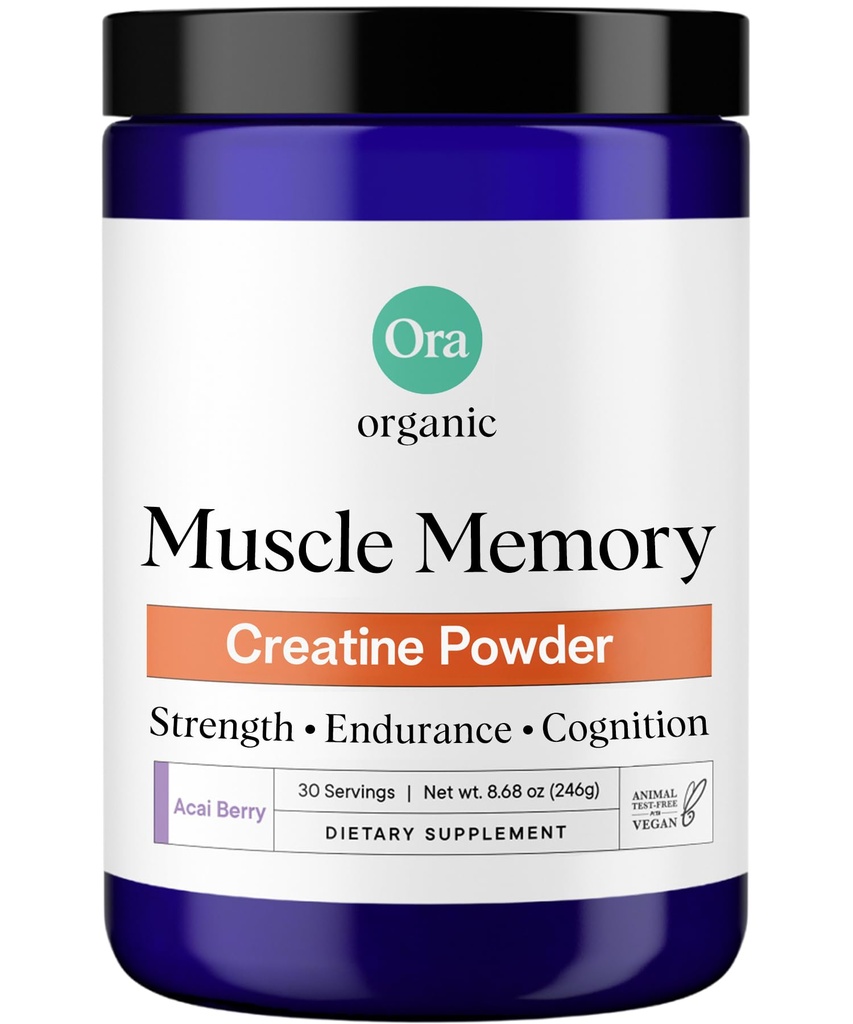 Ora Organic Creatine Monohydrate Powder, Micronized Creatine for Women & Men, German-Sourced Creavitalis for Strength, elevATP for Energy, D-Ribose & Taurine for Recovery, Acai Berry Flavor, 30 Serv