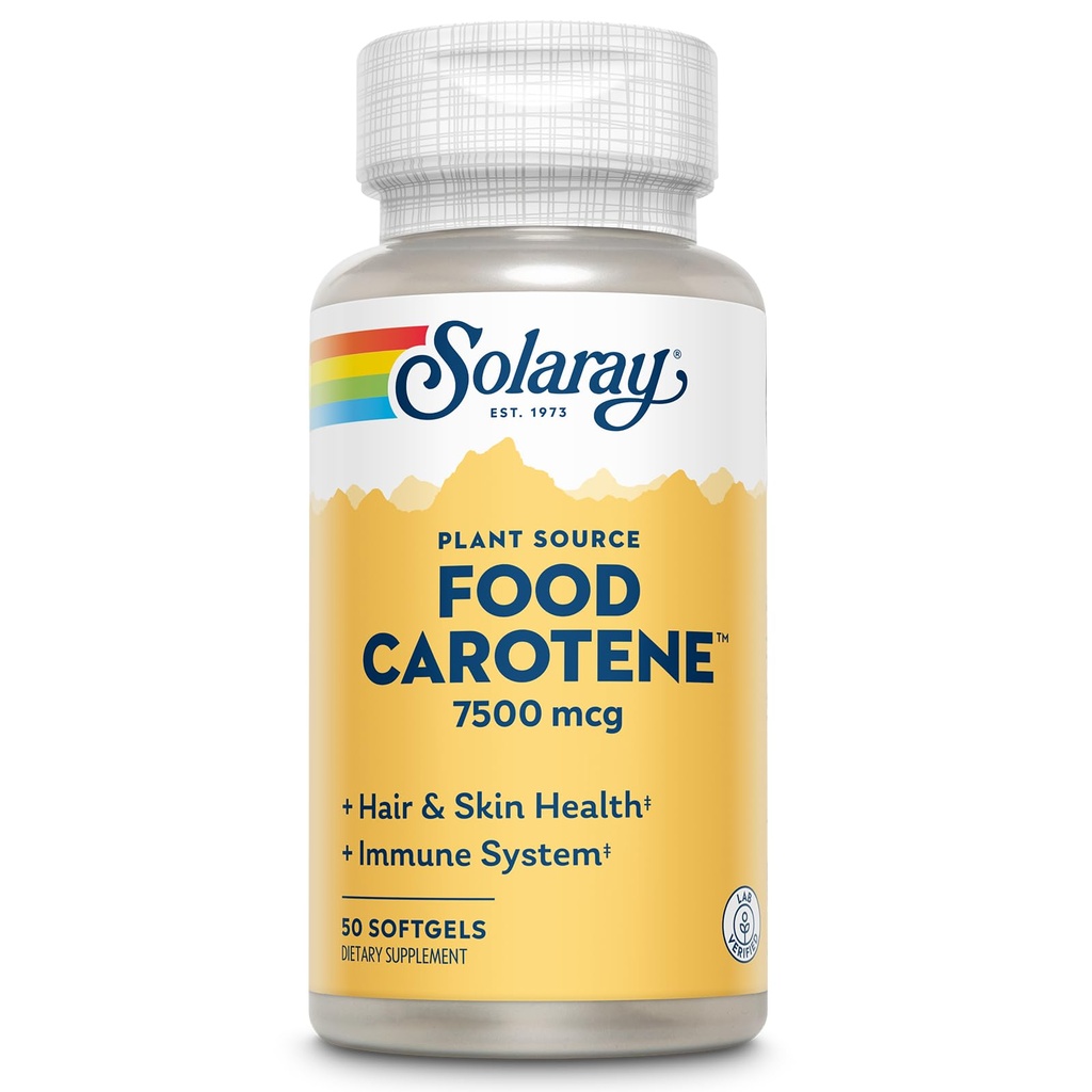 SOLARAY Food Caroten, Vitamin A als Beta Carotene 25000IU | Carotinoide für gesunde Haut und Augen, Antioxidante Aktivität und Immunsystem Unterstützung | 50ct