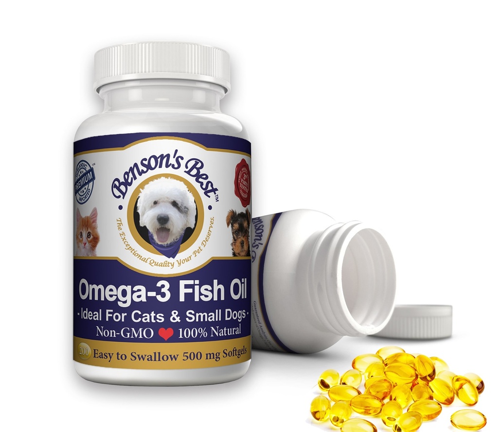 Benson's Best Omega 3 Fischöl für Katzen & Small Dogs - 200 Softgels 500mg - 43% Mehr Omega 3 Fettsäuren als Lachsöl - 100% reines, nicht-GMO, natürliches Pet Food Hundeöl Ergänzungen