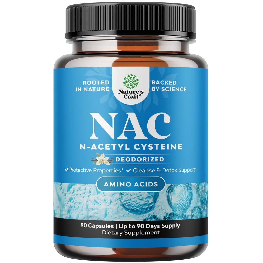 Natures Craft NAC Supplement N-Acetyl Cystein - Vegan hohe Absorption NAC 600mg pro Servierkapseln - Glutathione Vorläufer für Leberreiniger Detox & Repair Plus Lung Health - 90 Count