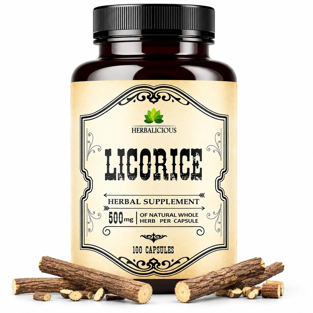 Licorice Root 100 Kapseln – Pure Organic Glycyrrrhiza Glabra – Kräuter-Ergänzung für Verdauungskomfort & Gesamt Wellness – Non-GMO & Additive-Free