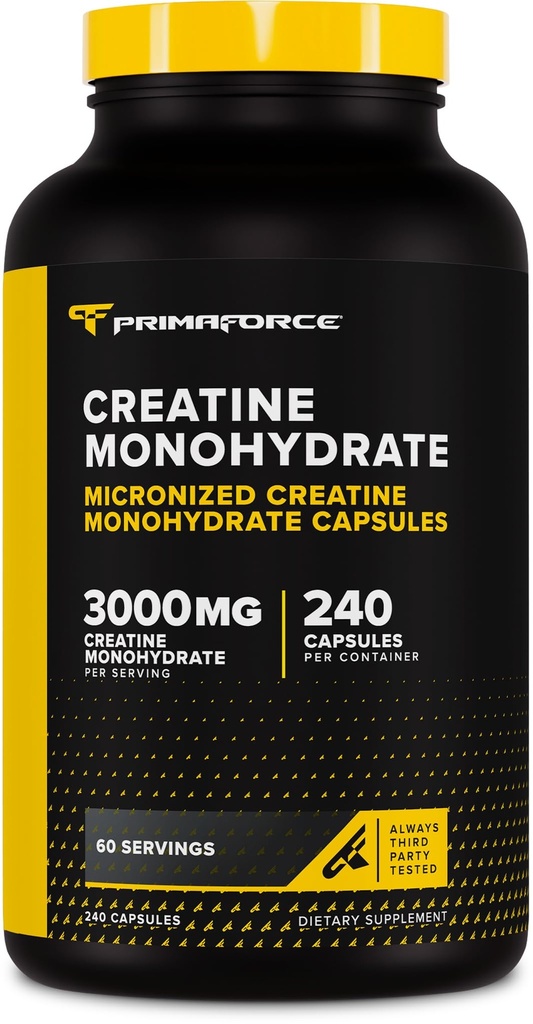 Primaforce Creatine Monohydrate Capsules - 240 Capsules, 3000mg per Serving, Gluten Free and Non-GMO