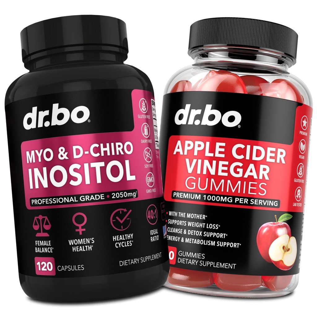 Myo-Inositol & D-Chiro Inositol & ACV Gummies - 40:1 Ratio Hormone Balance for Women & Apple Cider Vinegar Gummies - Supplements to Support Menstrual Cycle & Female Health