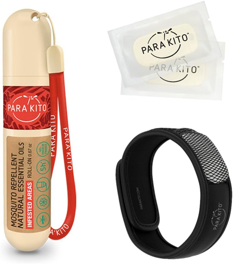 PARA 'KITO Mosquito Repignor Bundle, 1 Mosquito Repignor Bracelet, 1 Roll- on Gel, Bug Repution Bracils, Wearable Mosquito Repution Devices, Black