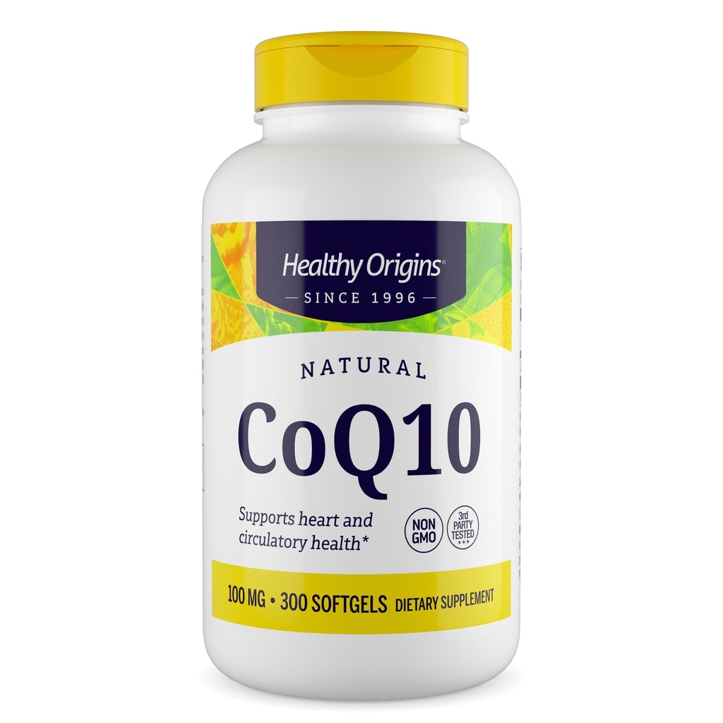 Gesunde Origins® CoQ10 100 mg – Natürliches Trans-Isomeres Ubichinon – Hefe Fermented, unterstützt Herzgesundheit & Zelluläre Energie – Non-GMO 300 Softgels