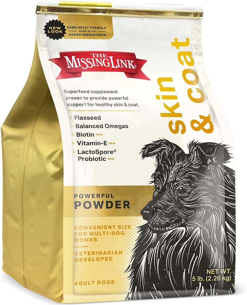 Der fehlende Link Skin & Coat + Probiotics Supplement 5lb Bag - Leistungsstarkes Superfood-Pulver für Hunde unterstützt gesunde Haut &amp; Glossy-Kleid, fördert Haarwachstum
