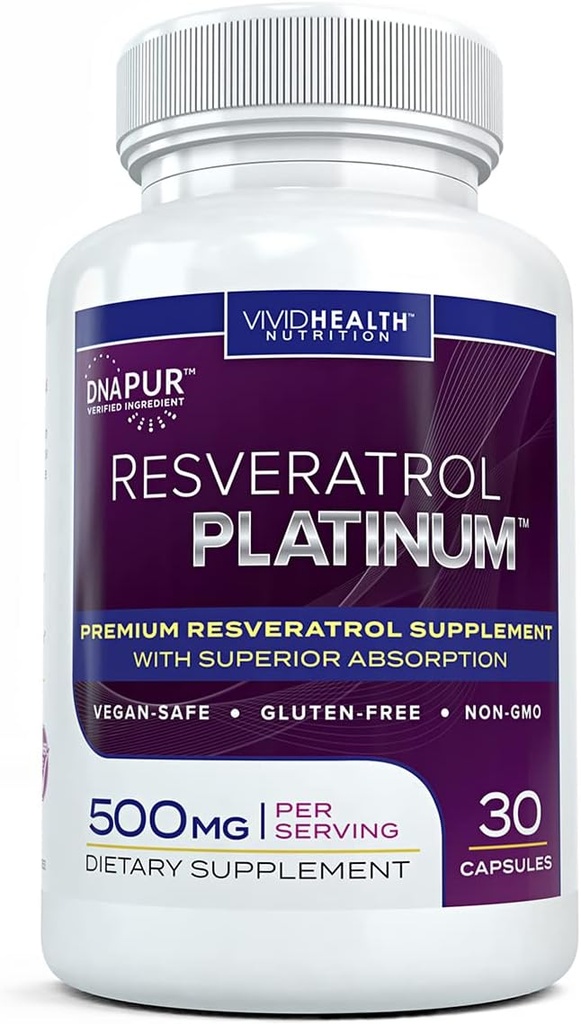 Resveratrol Platinum Antioxidantien Ergänzung: Leistungsstarke Anti-Aging-Formel mit reinen, natürlichen Trans-Resveratrol für Immununterstützung, Vitalität und Gehirngesundheit, 30 Glutenfreie Veggie Kapseln