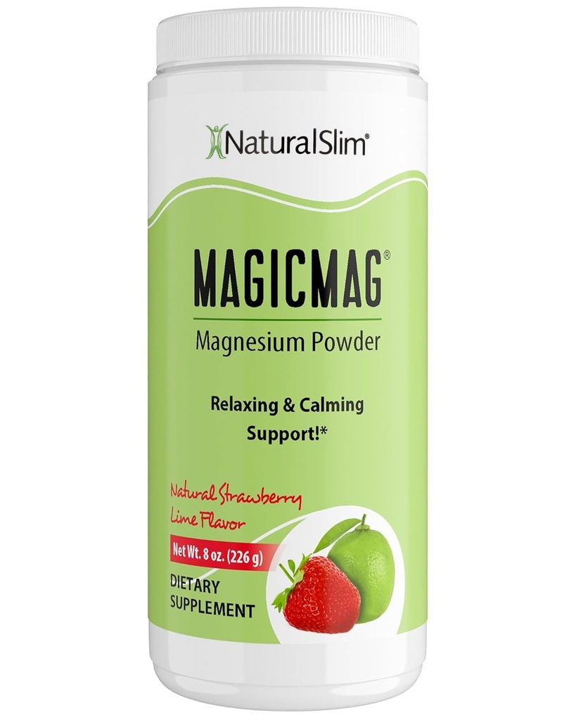 NaturalSlim Magicmag reines Magnesium-Zitrat-Pulver – Stress, Verstopfung, Muskel, Herz-Gesundheit und Schlaf-Unterstützung | Natürliche Erdbeere & Lime Flavored Magnesium-Ergänzung - 8oz Getränk-Mix (Solo)