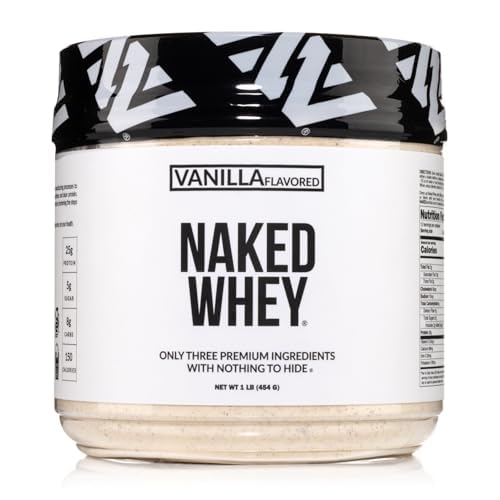 NAKED Vanille Whey Protein 1Lb, Nur 3 Zutaten, Alle natürlichen Gras Fed Whey Protein Pulver + Vanille + Kokoszucker-GMO-frei, Soja frei, Glutenfrei. Aid Muskelwachstum, 12 Servierungen