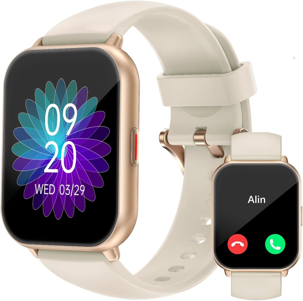 RUIMEN Smart Watches für Männer (Answer/Make Calls, 2 Bands Included), 1.8" Smartwatch für iOS/Android Phones, Fitness Tracker Heart Rate/Sleep Monitor Digital Watch Wasserdichte Milch Weiß