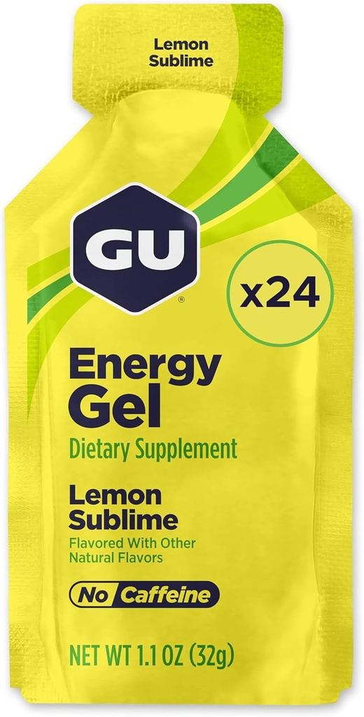 GU Energy Original Sports Nutrition Energy Gel, Vegan, Gluten-Free, Kosher und Dairy-Free On-the-Go Energy for Any Workout, 24-Count, Lemon Sublime