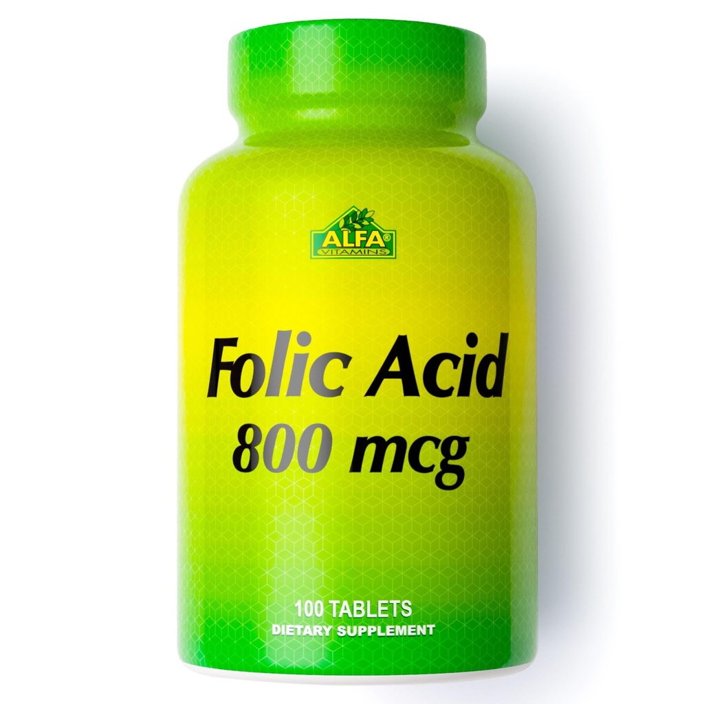ALFA VITAMINS Folsäure 800 mcg Prenatal Supplement, unterstützt Herz-Kreislauf-Gesundheit, Körper- & Gehirn-Funktionen, Blut-Zell-Formation & Gesunde Fetal-Entwicklung, Nahrungsergänzung, 100 Tabletten